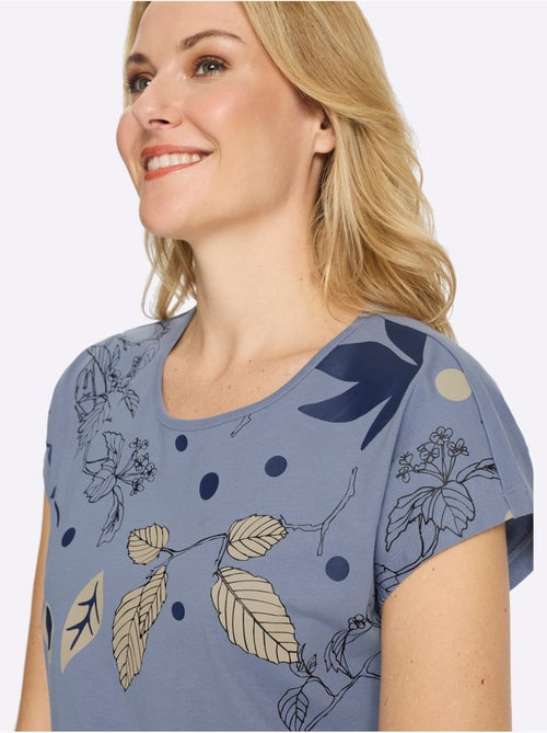 T-shirt à encolure ronde avec mancherons et imprimé feuilles - Taille standard - Moda Vilona - Kiabi T-shirt à encolure ronde avec mancherons et imprimé feuilles - Taille standard - Moda Vilona - Kiabi
