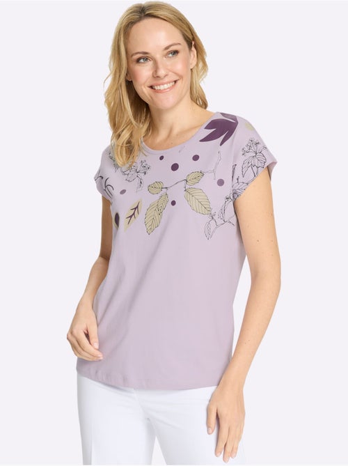 T-shirt à encolure ronde avec mancherons et imprimé feuilles - Taille standard - Moda Vilona - Kiabi T-shirt à encolure ronde avec mancherons et imprimé feuilles - Taille standard - Moda Vilona - Kiabi