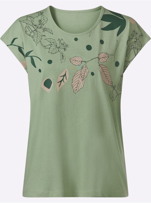 T-shirt à encolure ronde avec mancherons et motifs feuilles - Taille standard - Moda Vilona - Kiabi T-shirt à encolure ronde avec mancherons et motifs feuilles - Taille standard - Moda Vilona - Kiabi