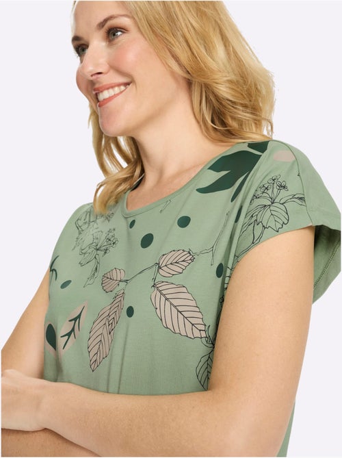 T-shirt à encolure ronde avec mancherons et motifs feuilles - Taille standard - Moda Vilona - Kiabi T-shirt à encolure ronde avec mancherons et motifs feuilles - Taille standard - Moda Vilona - Kiabi