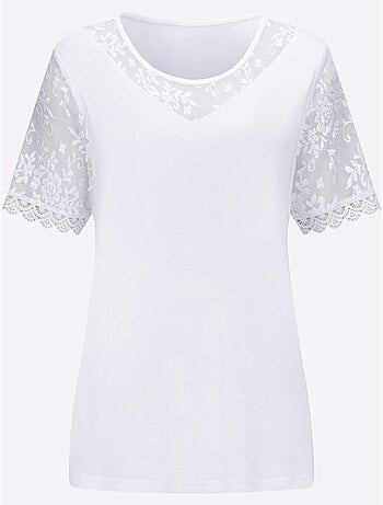 T-shirt à encolure ronde avec manches en dentelle - Taille standard - Moda Vilona