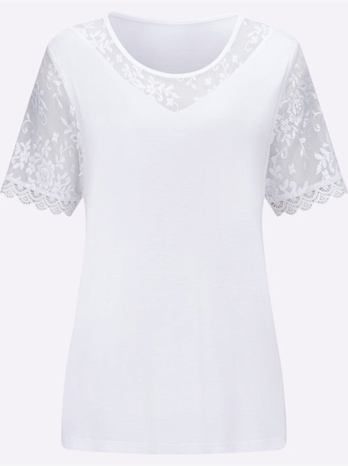 T-shirt à encolure ronde avec manches courtes en dentelle - Taille standard - Moda Vilona - Kiabi