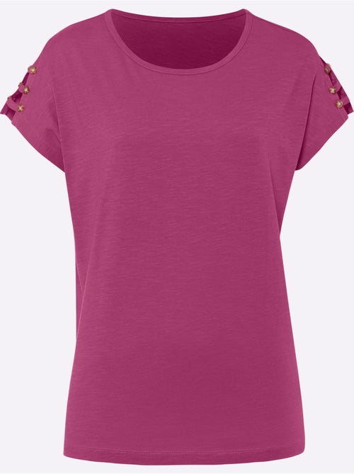T-shirt à encolure ronde avec manches courtes et détails décoratifs - Taille standard - Moda Vilona - Kiabi T-shirt à encolure ronde avec manches courtes et détails décoratifs - Taille standard - Moda Vilona - Kiabi