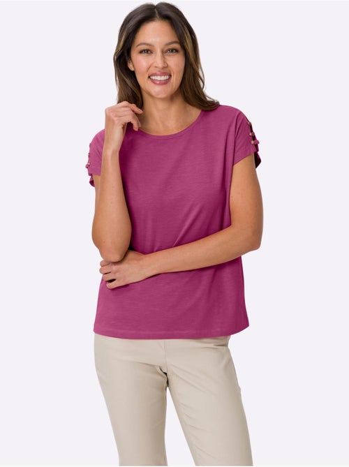 T-shirt à encolure ronde avec manches courtes et détails décoratifs - Taille standard - Moda Vilona - Kiabi T-shirt à encolure ronde avec manches courtes et détails décoratifs - Taille standard - Moda Vilona - Kiabi