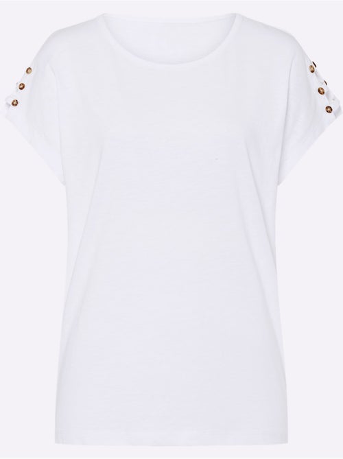 T-shirt à encolure ronde avec manches courtes et détails décoratifs - Taille standard - Moda Vilona - Kiabi T-shirt à encolure ronde avec manches courtes et détails décoratifs - Taille standard - Moda Vilona - Kiabi