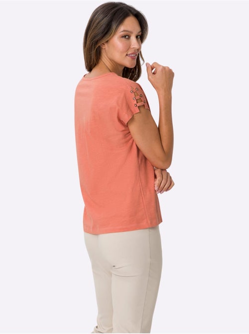 T-shirt à encolure ronde avec manches courtes et rubans décoratifs - Taille standard - Moda Vilona - Kiabi