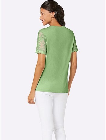 T-shirt à encolure ronde avec manches en dentelle - Taille standard - Moda Vilona