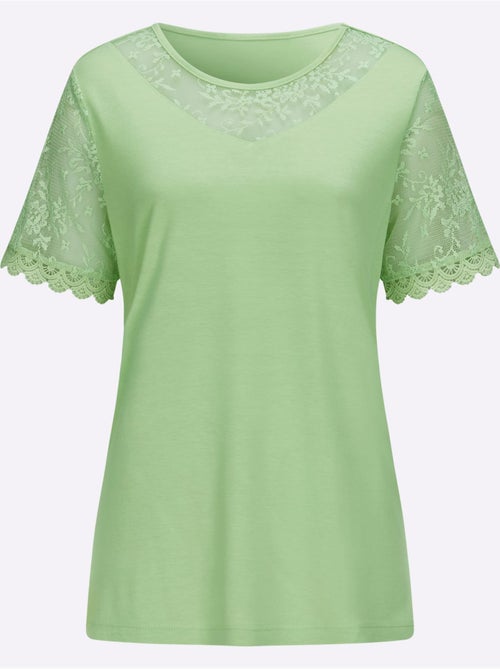 T-shirt à encolure ronde avec manches en dentelle - taille standard - moda vilona - Kiabi T-shirt à encolure ronde avec manches en dentelle - taille standard - moda vilona - Kiabi