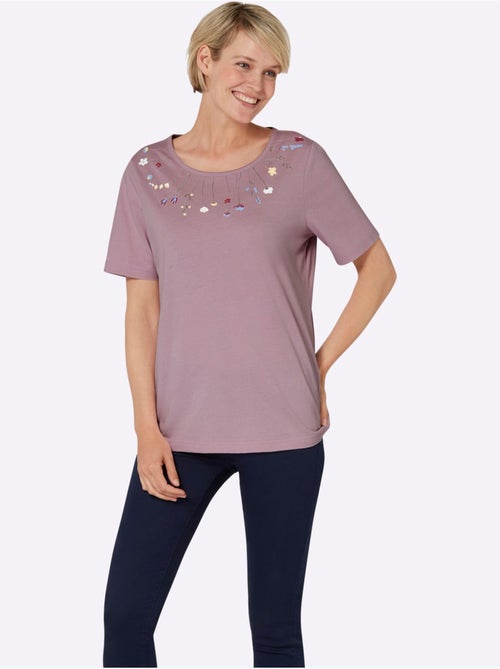 T-shirt à encolure ronde avec motif floral et manches courtes - Taille standard - Moda Vilona - Kiabi T-shirt à encolure ronde avec motif floral et manches courtes - Taille standard - Moda Vilona - Kiabi
