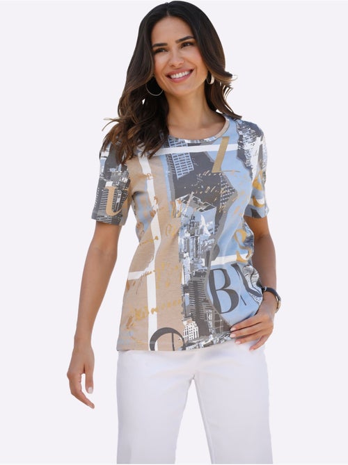 T-shirt à encolure ronde avec motif graphique et manches courtes - Taille standard - Moda Vilona - Kiabi T-shirt à encolure ronde avec motif graphique et manches courtes - Taille standard - Moda Vilona - Kiabi