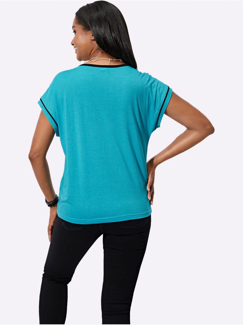 T shirt à encolure ronde avec motif imprimé et manches courtes - Taille standard - Witt Turquoise - Kiabi
