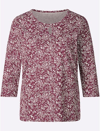 T-shirt à encolure ronde avec motif paisley et manches 3/4 - taille standard - moda vilona