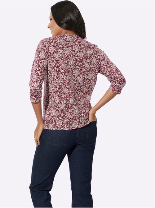 T-shirt à encolure ronde avec motif paisley et manches 3/4 - taille standard - moda vilona - Kiabi