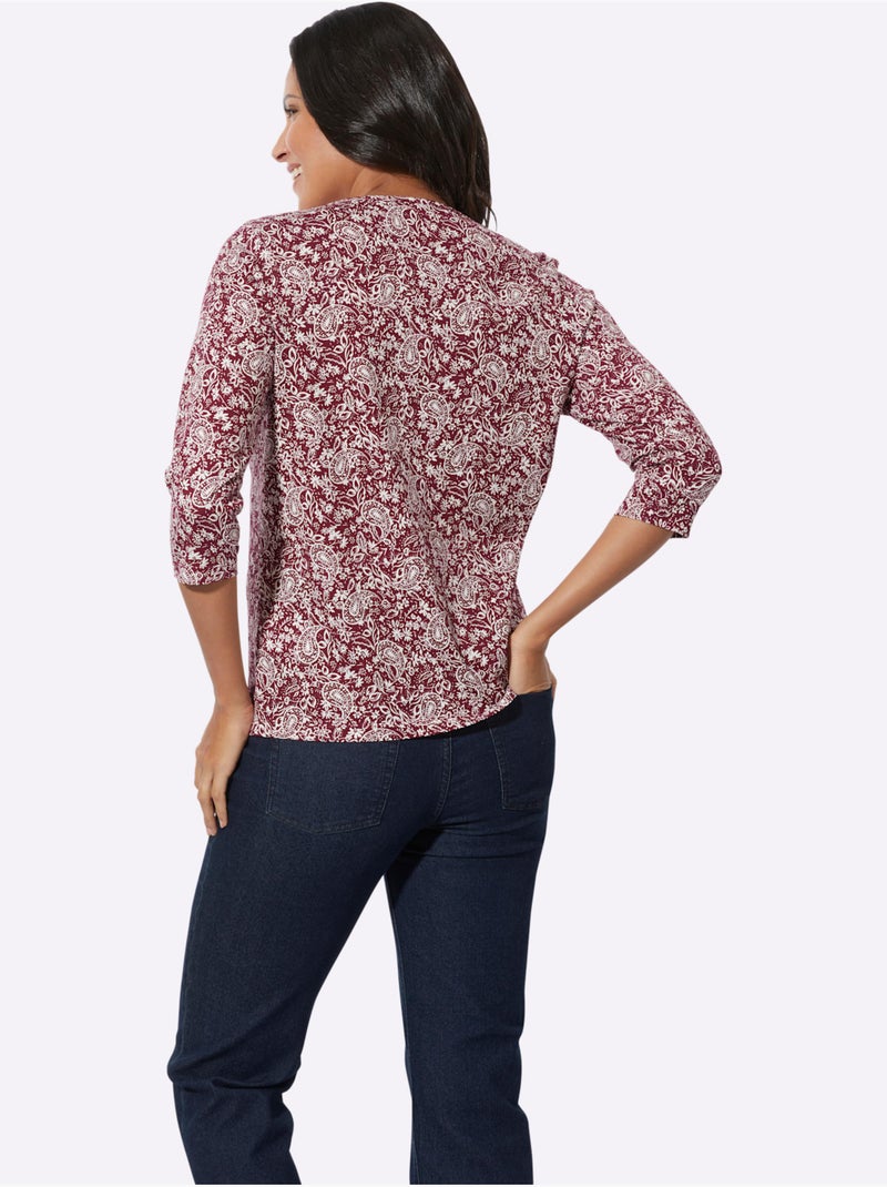 T-shirt à encolure ronde avec motif paisley et manches 3/4 - taille standard - moda vilona Bordeaux - Kiabi