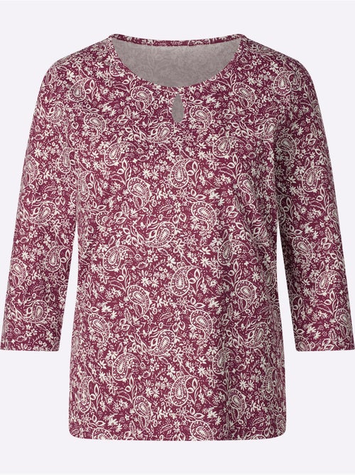 T-shirt à encolure ronde avec motif paisley et manches 3/4 - taille standard - moda vilona - Kiabi