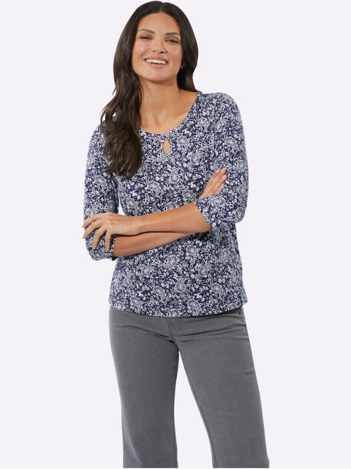 T-shirt à encolure ronde avec motif paisley et manches 3/4 - taille standard - moda vilona - Kiabi