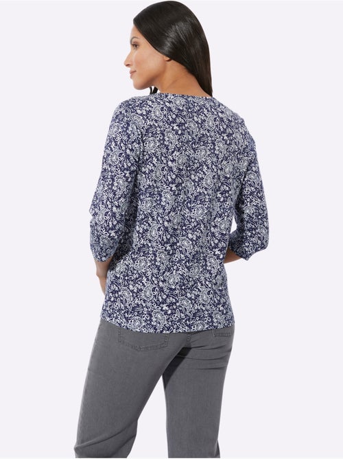T-shirt à encolure ronde avec motif paisley et manches 3/4 - taille standard - moda vilona - Kiabi