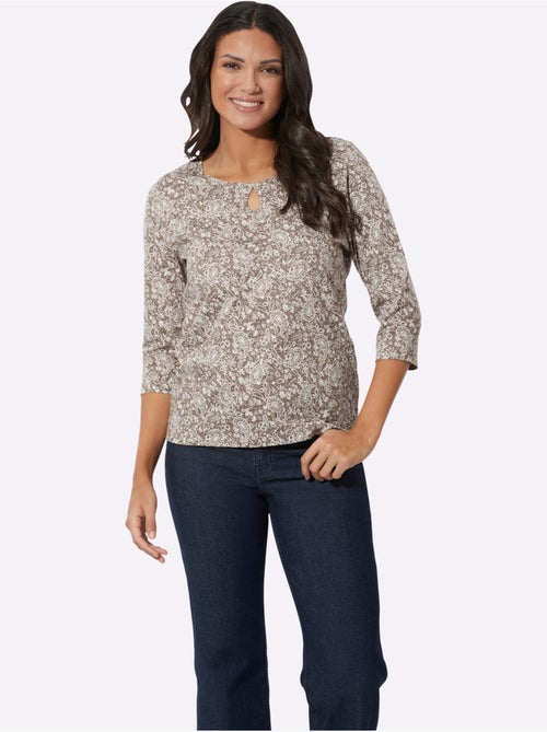T-shirt à encolure ronde avec motif paisley et manches 3/4 - taille standard - moda vilona - Kiabi
