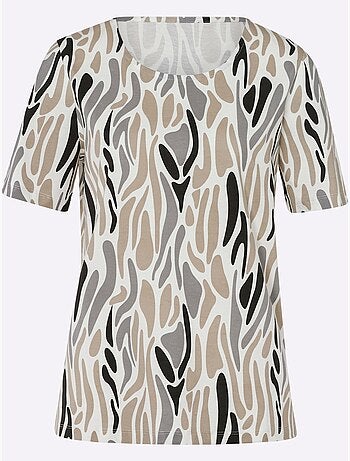 T-shirt à encolure ronde avec imprimé et manches courtes - Taille standard - Moda Vilona