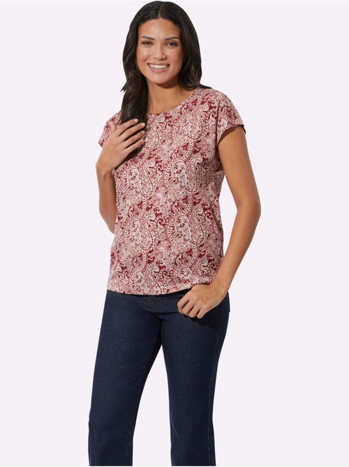 T-shirt à encolure ronde avec motifs paisley et mancherons - Taille standard - Moda Vilona - Kiabi