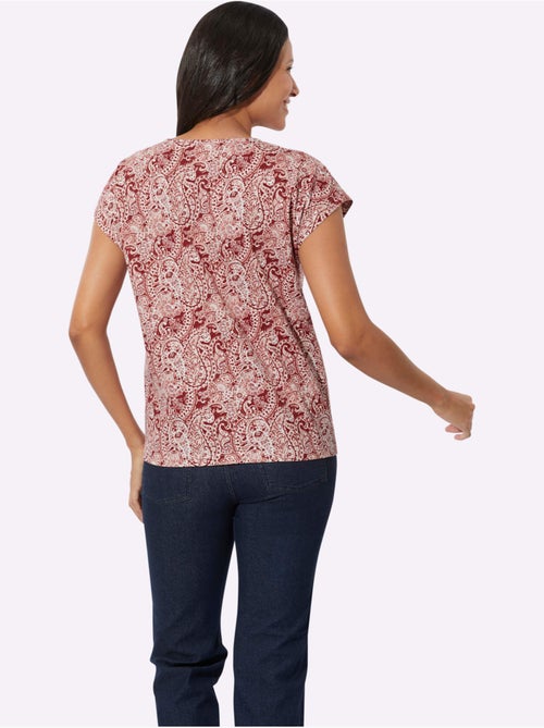 T-shirt à encolure ronde avec motifs paisley et mancherons - Taille standard - Moda Vilona - Kiabi