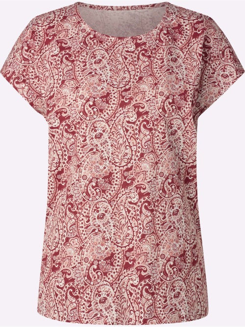 T-shirt à encolure ronde avec motifs paisley et mancherons - Taille standard - Moda Vilona - Kiabi