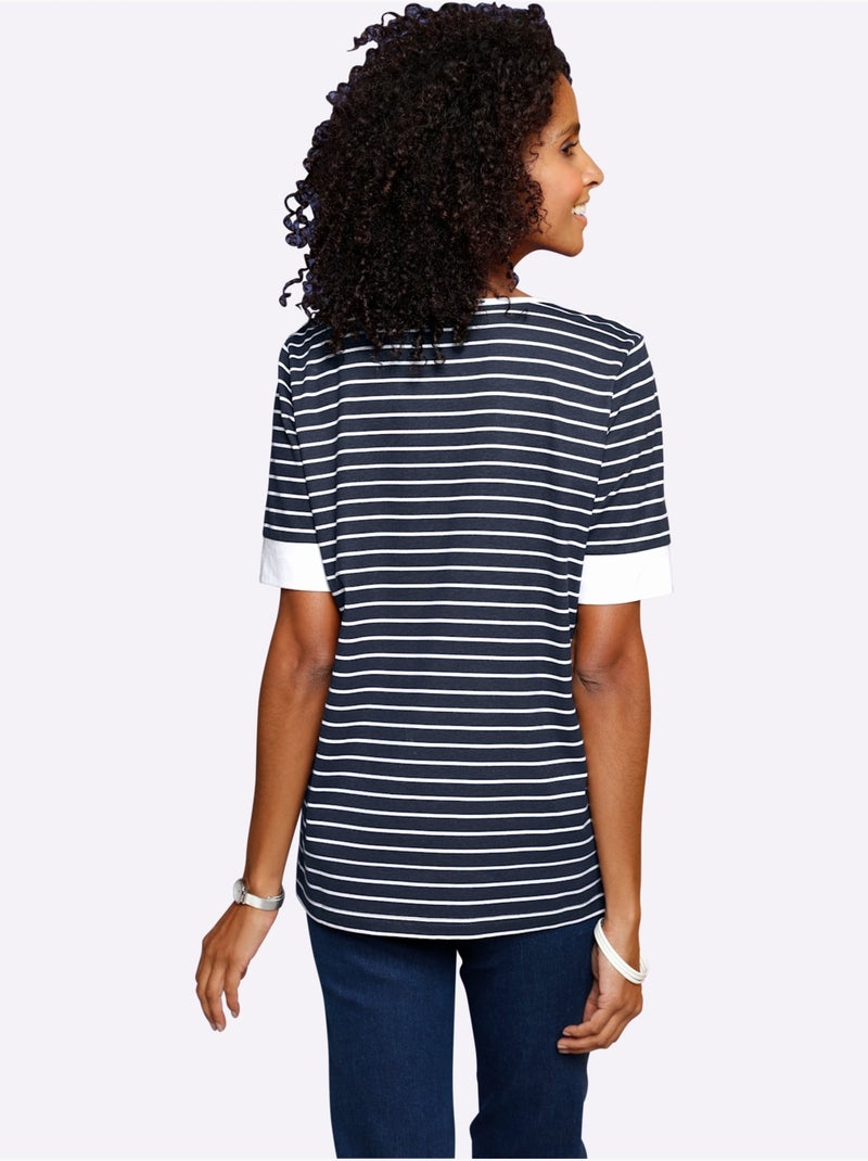 T-shirt à Encolure Ronde Avec œillets Et Laçage - Taille Standard - Moda Vilona Bleu marine - Kiabi