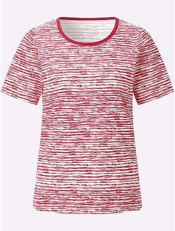 T-shirt à encolure ronde avec rayures et finition contrastée - Taille standard - Witt