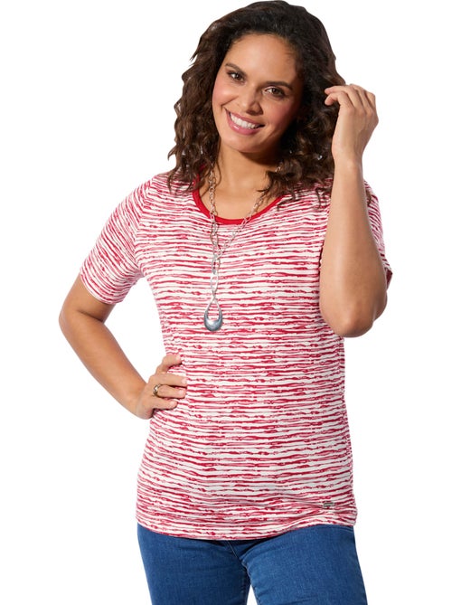 T-shirt à encolure ronde avec rayures et finition contrastée - Taille standard - Witt - Kiabi T-shirt à encolure ronde avec rayures et finition contrastée - Taille standard - Witt - Kiabi