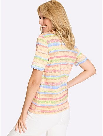 T-shirt à encolure ronde avec rayures et manches courtes - Taille standard - Moda Vilona