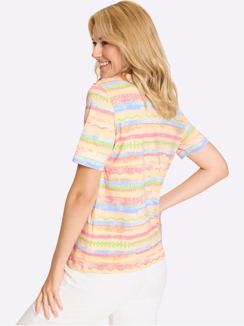 T-shirt à encolure ronde avec rayures et manches courtes - Taille standard - Moda Vilona Rose clair - Kiabi