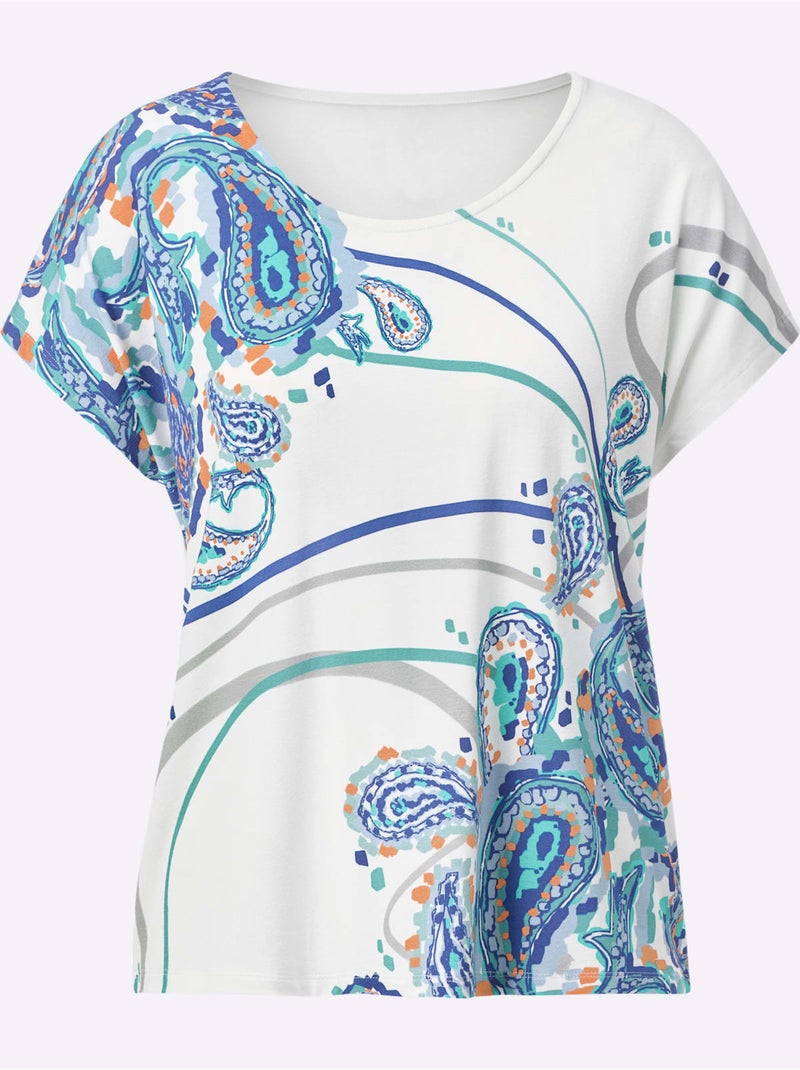 T-shirt à Encolure Ronde Avec Viscose (ecovero) - Taille Standard - Helline Beige/Vert - Kiabi