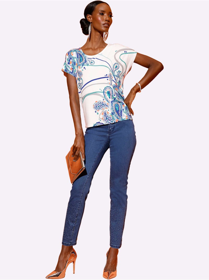T-shirt à Encolure Ronde Avec Viscose (ecovero) - Taille Standard - Helline Beige/Vert - Kiabi