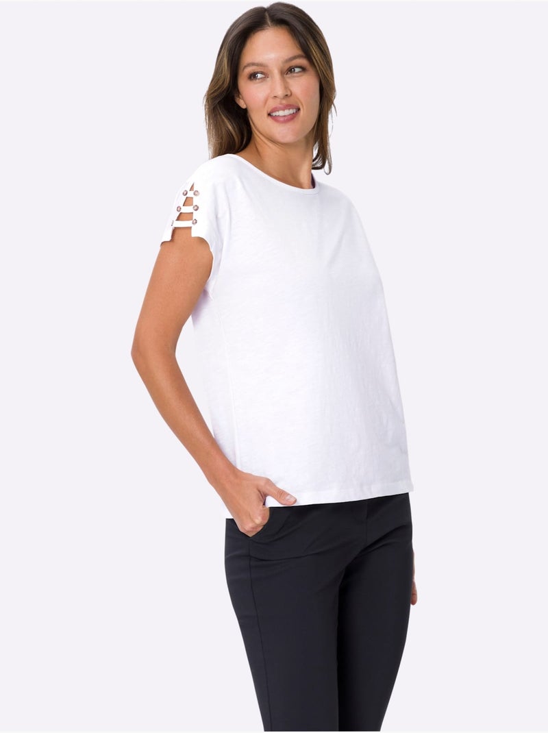T-shirt à Encolure Ronde Couleurs Faciles à Assortir - Taille Standard - Moda Vilona Ecru - Kiabi