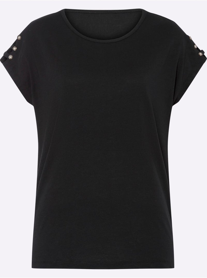 T-shirt à Encolure Ronde Couleurs Faciles à Assortir - Taille Standard - Moda Vilona Noir - Kiabi