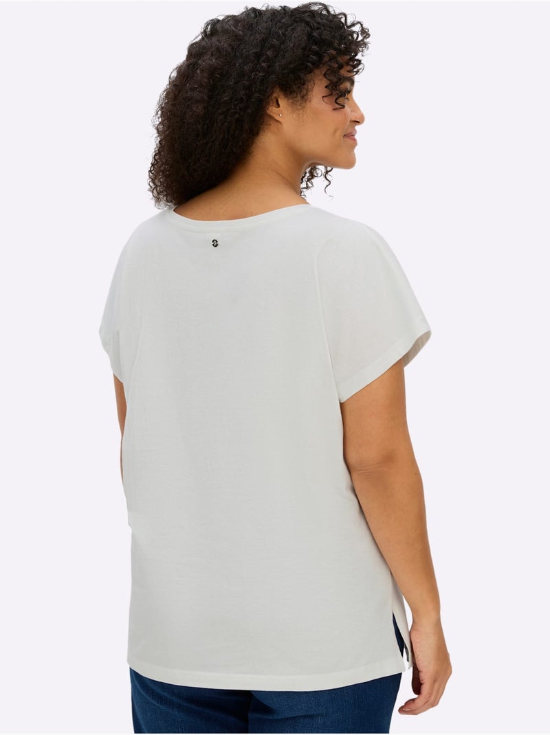 T-shirt à Encolure Ronde Coupe Confortable - Taille Standard - Sheego Bleu Ecru - Kiabi