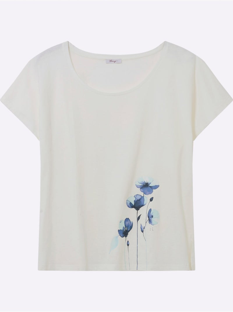 T-shirt à Encolure Ronde Coupe Confortable - Taille Standard - Sheego Bleu Ecru - Kiabi