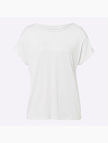 T-shirt à Encolure Ronde Dentelle Ajourée - Taille Standard - helline