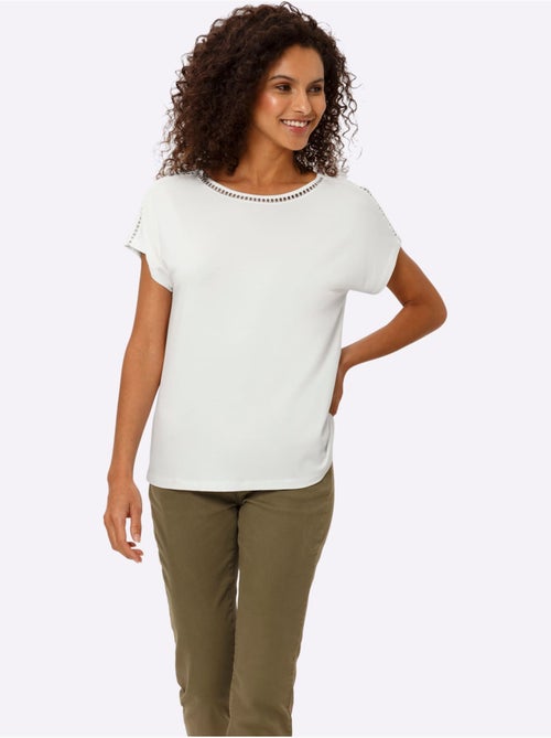 T-shirt à Encolure Ronde Dentelle Ajourée - Taille Standard - helline - Kiabi