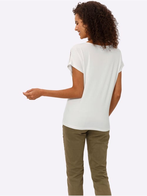 T-shirt à Encolure Ronde Dentelle Ajourée - Taille Standard - helline - Kiabi