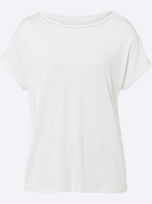 T-shirt à Encolure Ronde Dentelle Ajourée - Taille Standard - helline - Kiabi