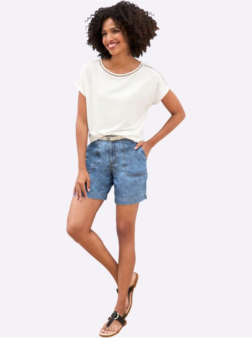 T-shirt à Encolure Ronde Dentelle Ajourée - Taille Standard - helline - Kiabi