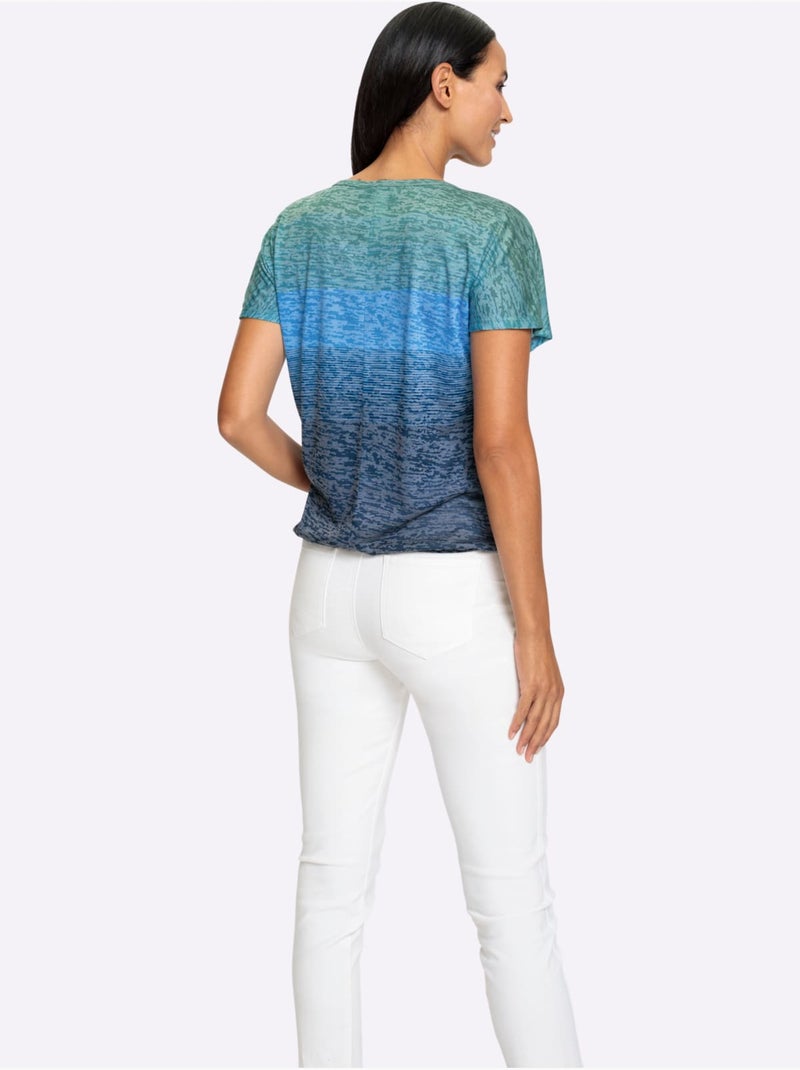 T-shirt à Encolure Ronde Effet Vaporeux Chic - Taille Standard - Helline Bleu marine - Kiabi