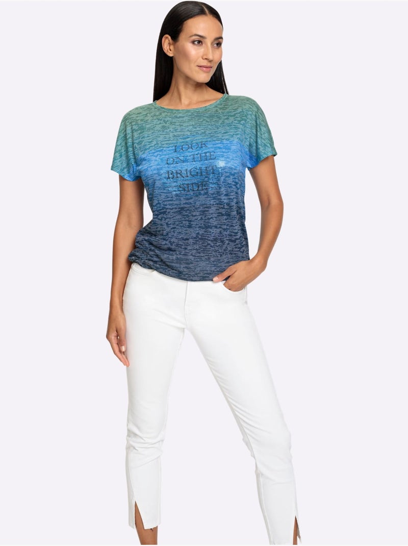 T-shirt à Encolure Ronde Effet Vaporeux Chic - Taille Standard - Helline Bleu marine - Kiabi