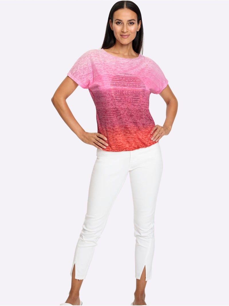 T-shirt à Encolure Ronde Effet Vaporeux Chic - Taille Standard - Helline Rouge - Kiabi