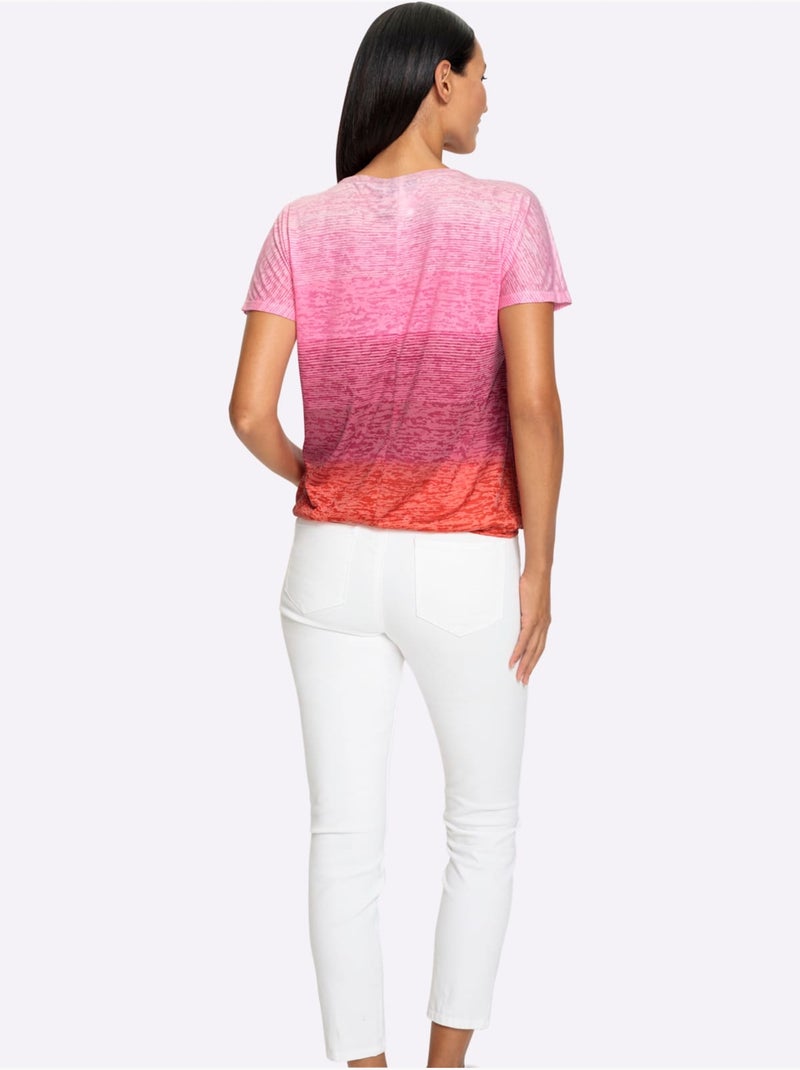 T-shirt à Encolure Ronde Effet Vaporeux Chic - Taille Standard - Helline Rouge - Kiabi