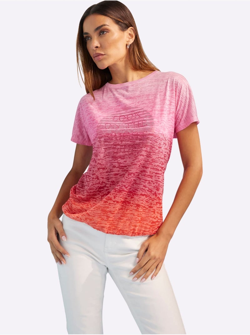 T-shirt à Encolure Ronde Effet Vaporeux Chic - Taille Standard - Helline Rouge - Kiabi