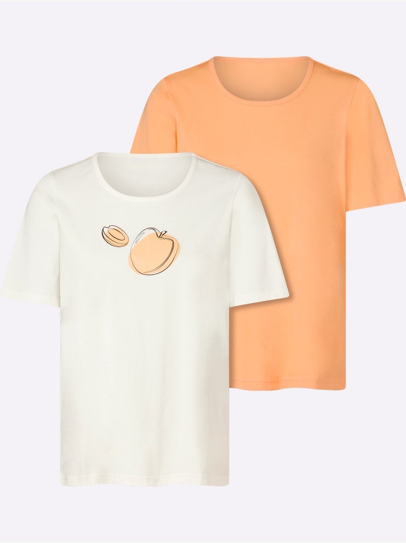 T-shirt à encolure ronde  en 2 coloris - taille standard - moda vilona Abricot - Kiabi