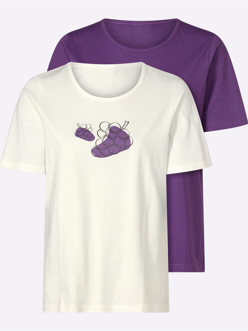 T-shirt à encolure ronde  en 2 coloris - taille standard - moda vilona Violet - Kiabi