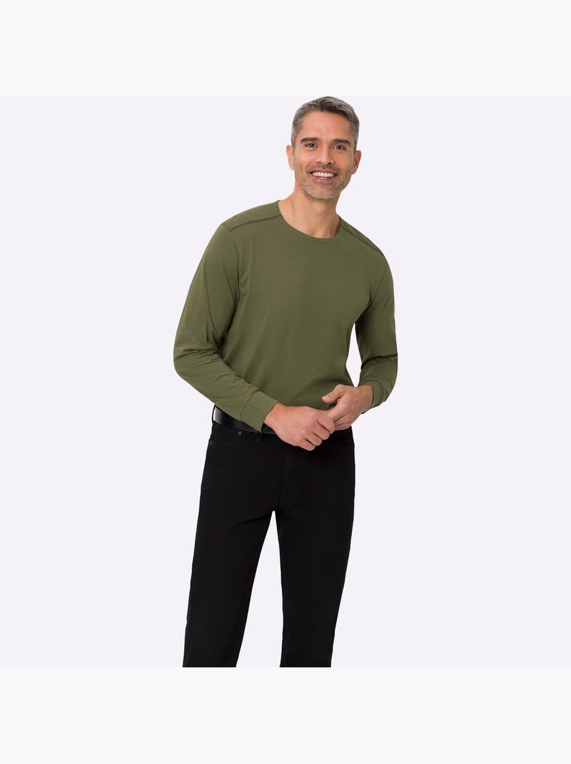 T-shirt à encolure ronde épaulettes devant - taille standard - moda vilona Vert olive - Kiabi